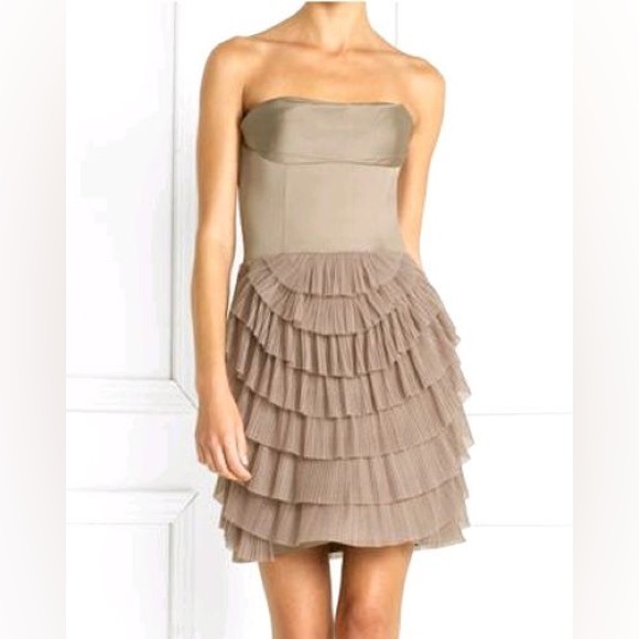 Vtg homecoming BCBG MAXAZRIA Hazelnut Beige Taupe "JACQUIER"  TULLE DRESS - Picture 1 of 7